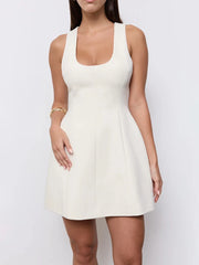 Solid U Neck Sleeveless A-line Mini Dress