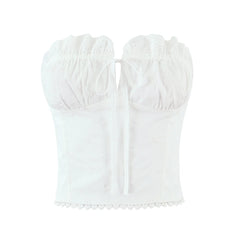 White Ruched Tie Up Crop Top
