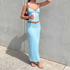 Polka Dot  Spaghetti Strap Top And Maxi Skirt Set