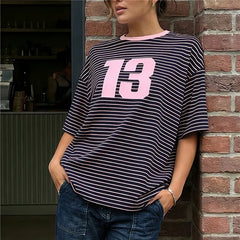 Striped Number 13 Print T-Shirt