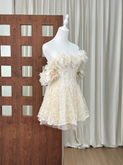 3D Floral Slash Neckline Embroidered Mini Dress