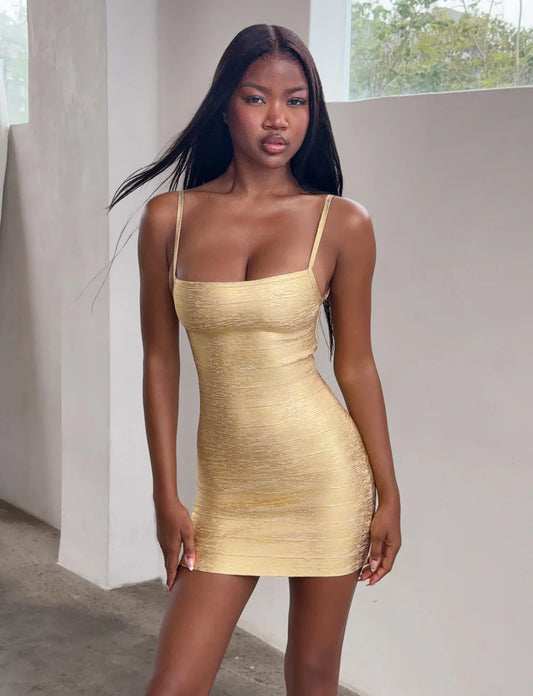 Metallic Bandage Strappy Mini Dress