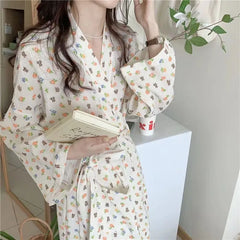 Cartoon Print Kimono Long-Sleeve Robe Nightgown