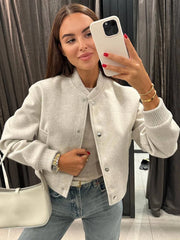 Stand Collar Snap Button Bomber Jacket
