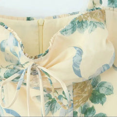 Yellow Floral Print Sweetheart Neckline Strap Midi Dress