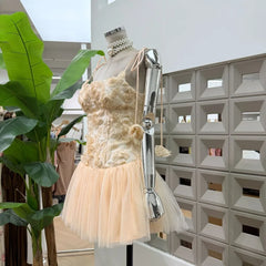 Embroidered Mesh Flower Tie Straps Tulle Mini Dress