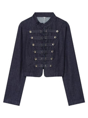 Stand Collar Denim Button Jacket