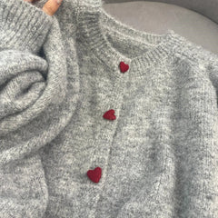 Heart-Shaped Button Fuzzy Sweater Cardigan