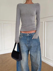 Long Sleeve Cut Out Back Crop Top