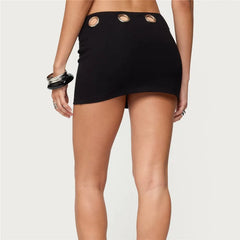 Black Low Waist Metal Eyelet Trim Bodycon Mini Skirt