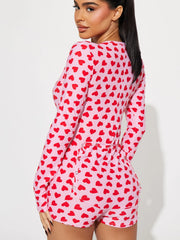Heart Print Long Sleeve Romper