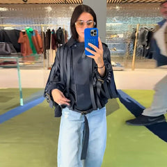 Turn-Down Collar Tassel Faux Leather Jacket