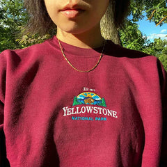 Yellowstone National Park Embroidered Wine Red Sweatshirt Pullover