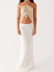 Sequin Embroidery Drawstring Crop Top