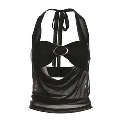 See-through Halter Top & Bralette Set - Streetwear Crop Tank