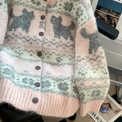Pink Cat Knitted Cardigan