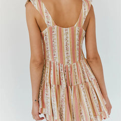 Ruffle Strap A Line Babydoll Graphic Mini Dress