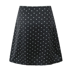 Satin Black Polka Dot Bow Halter Tank Top And MIDI Skirt Set