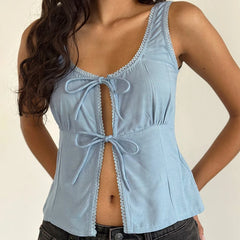  Women's tank top with a front bow tie and side slit.