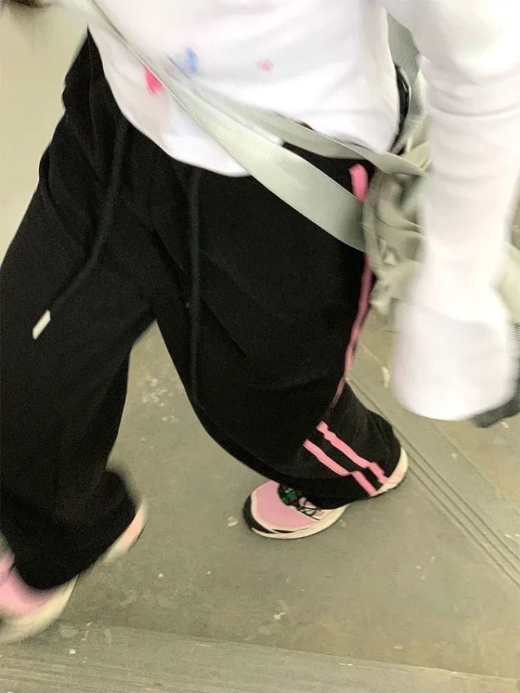 Black Sweatpants With Pink Stripes