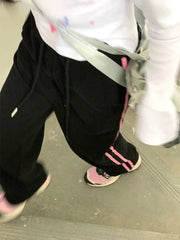 Black Sweatpants With Pink Stripes - Free From Label