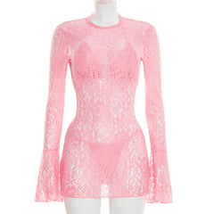 Beach Cut Out Back Lace Cover Up Dress With Bikini Set