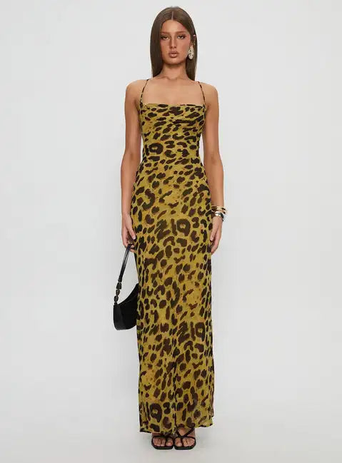 Animal Print Strappy Maxi Dress