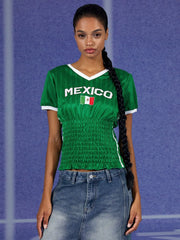 Green Ruched Mexico Jersey Top