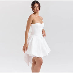 White Strapless Back Bow Mini Dress