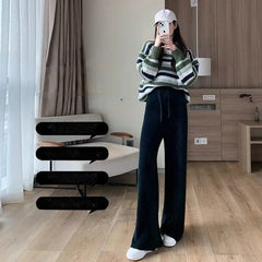 Fuzzy Wide-Leg Drawstring Sweat Pants - Free From Label