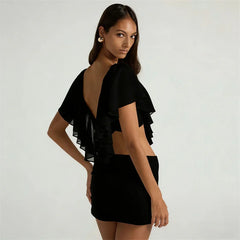 Ruffled V-Neck Crop Top And Mini Skirt Set