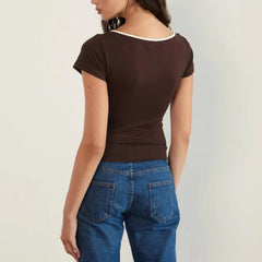 Solid Colour Cut Out  Ring Keyhole Shirt