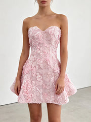 Floral Embroidered Strapless Mini Dress