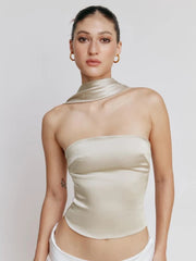 Satin Wrap Around Strap Crop Top