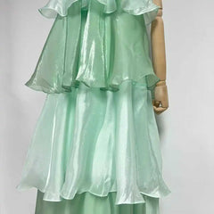 Mint Green Halter Multi Layer Ruffle Maxi Dress
