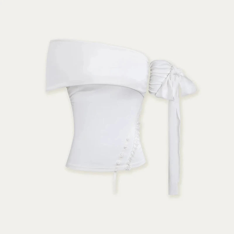One Shoulder Tie Up Lace Up Top – Free From Label