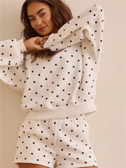 Polka Dot Crew Neck Sweatshirt And Shorts Loungewear Set