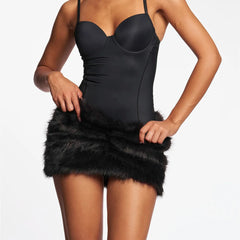 Plush Faux Fur Front Ruched Bodycon Pencil Mini Skirt