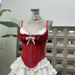 Ruffle Lace Bowknot Buckle Corset Top