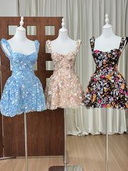 Floral Embroidered Sequin Ruffle Strap Mini Dress