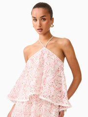 Halter Neck Tiered Ruffle Flower Long Dress