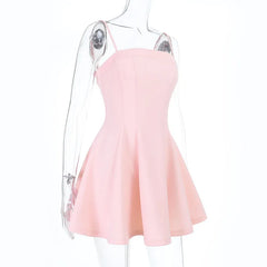 Pink Solid A-line Spaghetti Strap Mini Dress