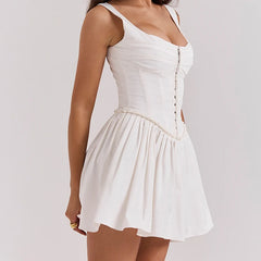 Corset Hook Sleeveless Pleated Mini Dress
