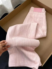 Pink Striped Wide-leg Jeans