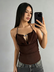 Brown Strappy Beaded Cami Top