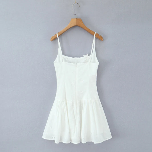 White Flower Embroidery Mini Dress