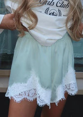 Satin Lace Trim Shorts