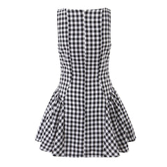 Plaid Print O-neck Sleeveless Mini Dress