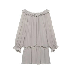 Grey Ruffle Off-Shoulder Sequin Mini Dress