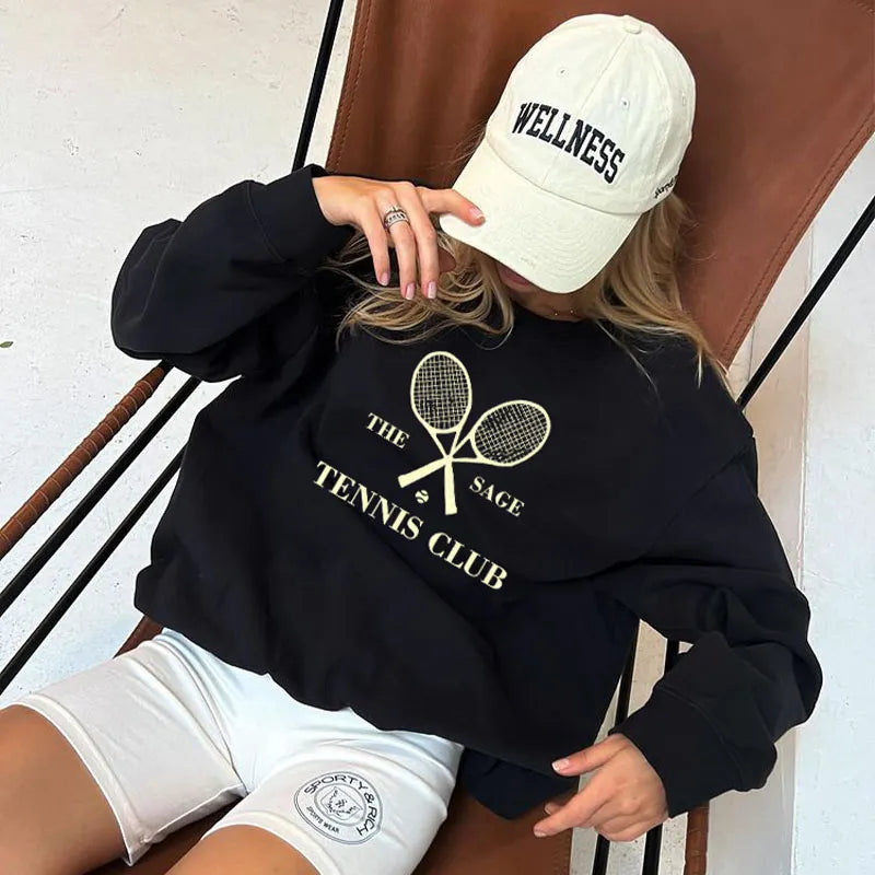 Tennis Club Letter Print Sweatshirt - Free From Label